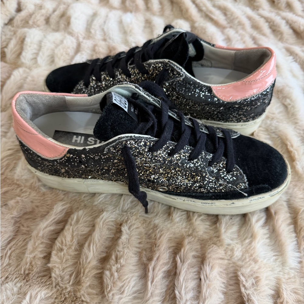 Golden Goose Black and Pink Glitter Athletic Shoes - Picture 6 of 12
